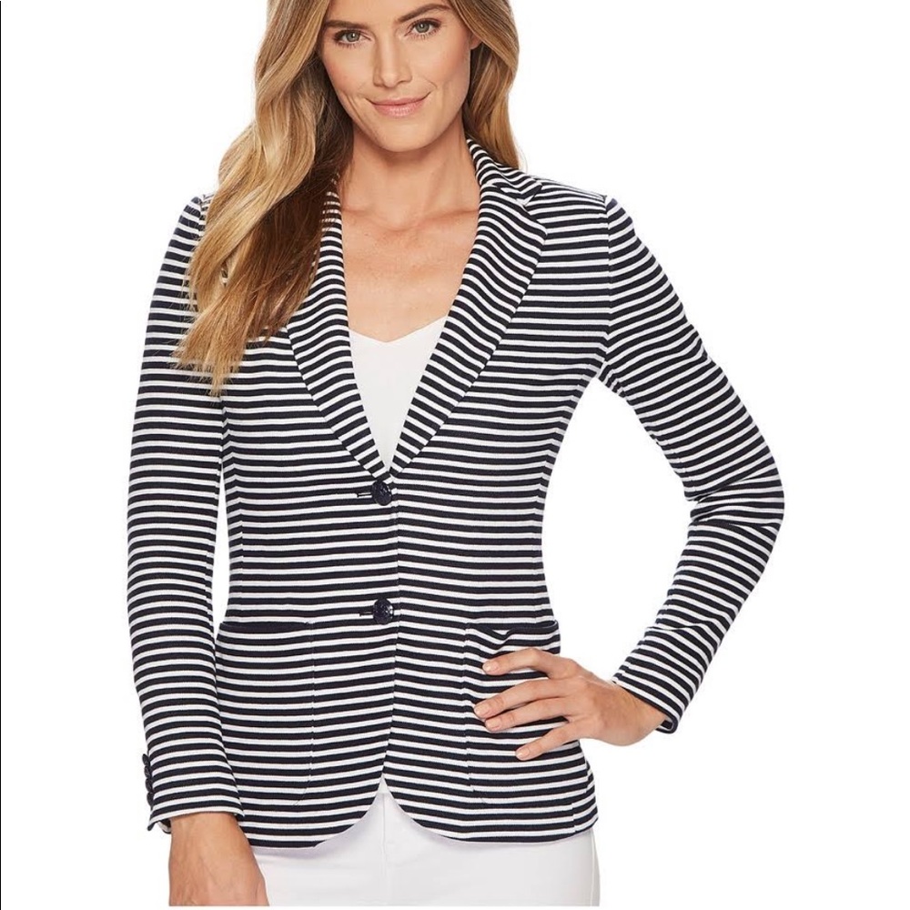 Lauren Ralph Lauren Navy and White Striped Cotton Blazer
